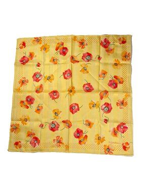Vintage Yves Saint Laurent Cotton Floral Scarf Poppy Print Rolled Hem